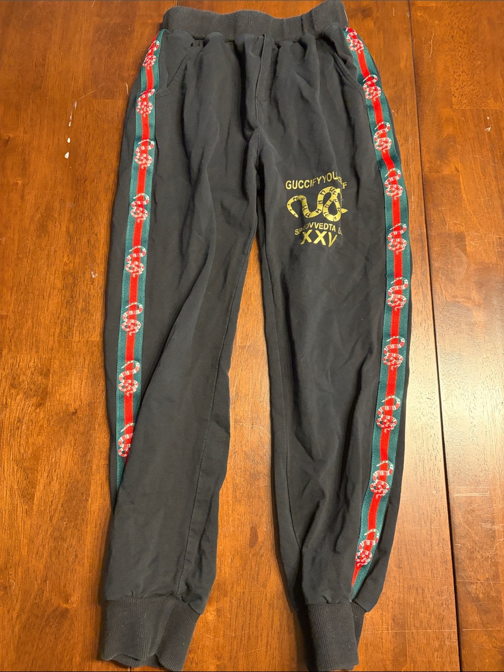 Gucci Black Joggers with Green & Red Side Stripes